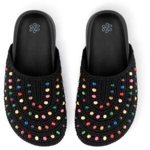 The San Bolinas Crochet Black Beaded Knit Clogs Size 5 NEW